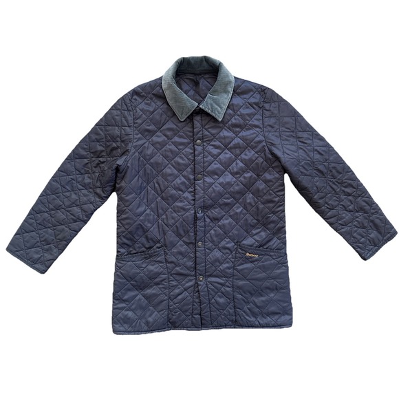 Barbour Other - Barbour Liddesdale Jacket Men Medium Navy Blue Quilted Corduroy Collar Snap Coat